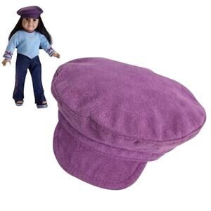 American Girl Doll Newsboy Hat Glitter Jean Outfit Accessory Purple Faux Suede
